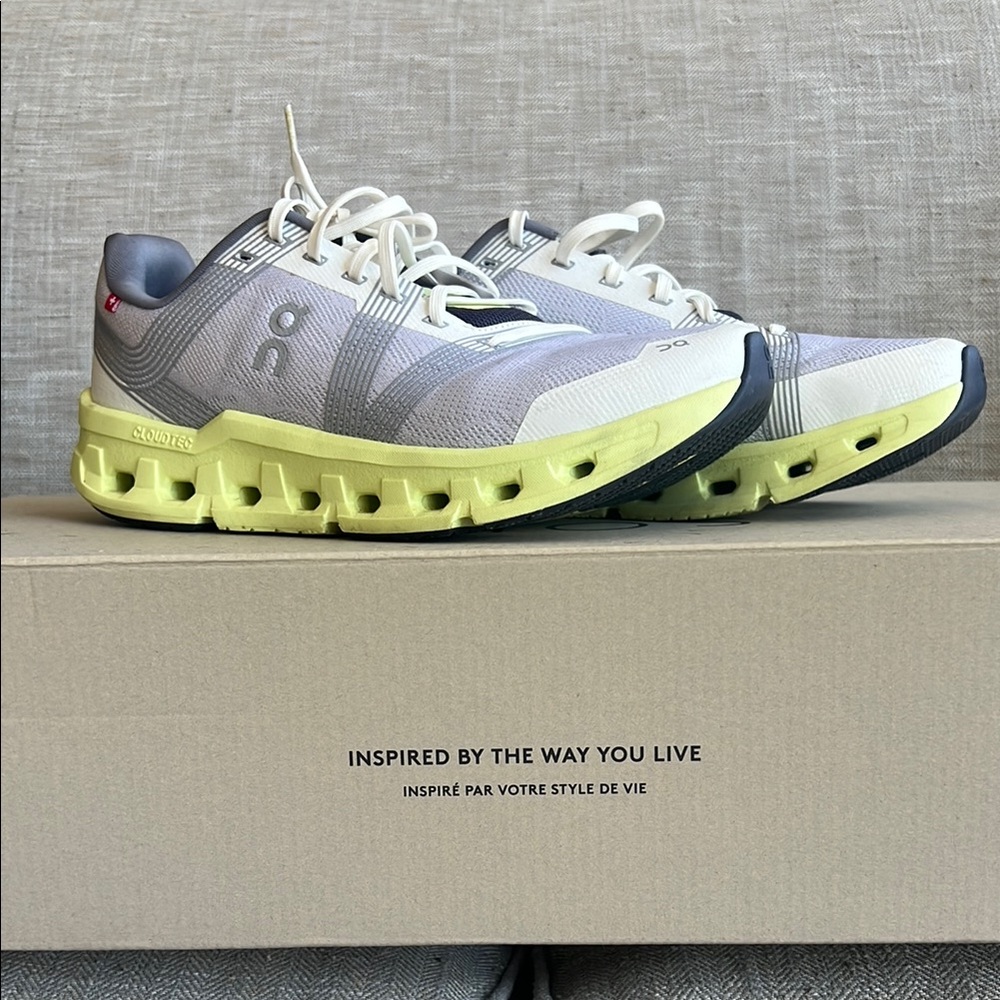 On Running Gray and Lime Sneakers